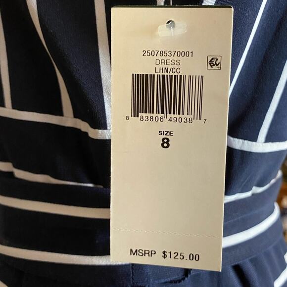 Lauren Ralph Lauren Kristie Stripe Jersey Midi Dress Shirt Sleeve Size 8 - Picture 4 of 8